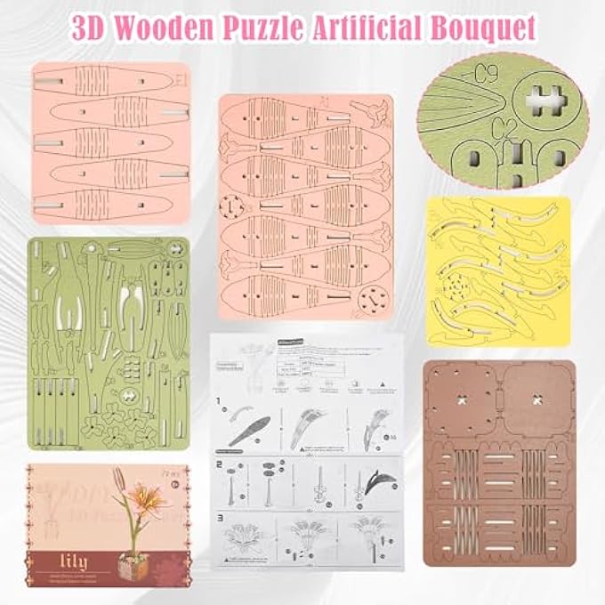 3D PUZZLE FLOWER WOODEN PUZZLE FOR ADULTS CHILDREN, DIY CRAFT PROJECT, HOME DECORATION, FLOWER MODEL KIT, ROMANTIC CRAFT SET, GIFTS FOR THEIR BIRTHDAY, VALENTINE'S DAY, MOTHER'S DAY - Image 2